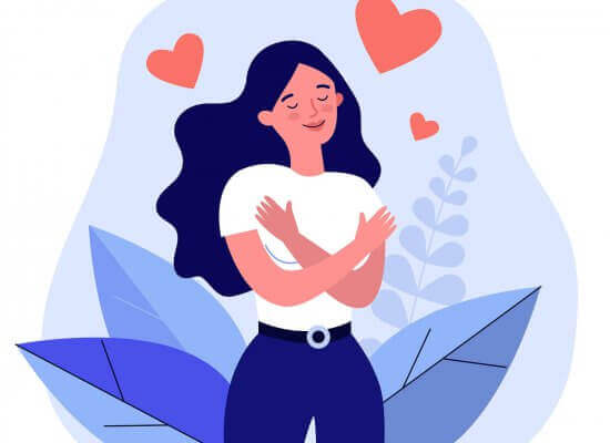 A graphic of a woman hugging herself. This could represent the self love cultivated through therapy for teens in Branchburg, NJ. Learn more about online therapy for teens by searching for teen counselor Scotch Plains, NJ today.
